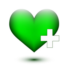 Obraz premium Green heart with white plus