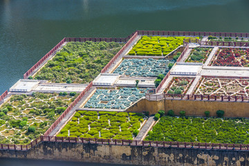 Maota Lake and Gardens of Amber Fort in Jaipur, Rajasthan, India