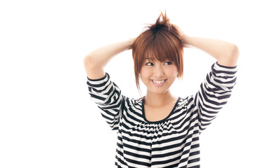 attractive asian woman on white background