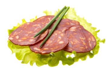 Italian sausages with salad leaves