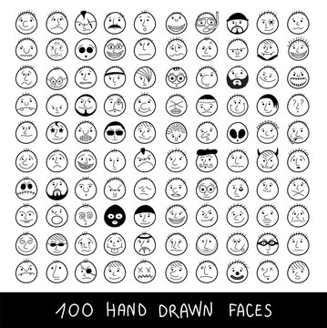 Huge set of hand-drawn funny cartoon faces.