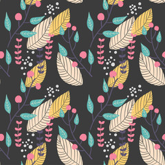 Berries on dark pattern. Floral backround