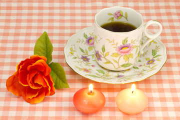 rose and candles and coffee