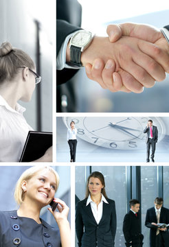A collage of business images with people and handshakes