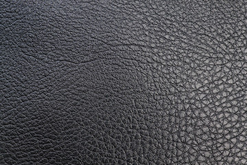 Black textured leather for textile sewing. Close-up.