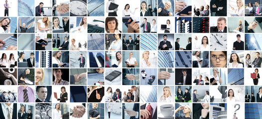 A collage of business images with people in formal clothes