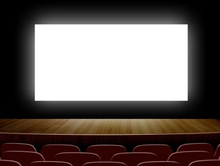 Cinema with white screen and seats