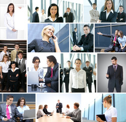 A collage of business images with people in formal clothes