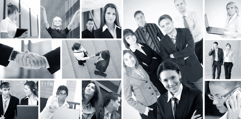 A collage of business images with peole in formal clothes