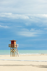 lifeguard cabin on the beach in Narbonne Plage, Languedoc-Roussi