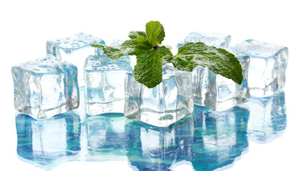 Ice with mint on light background