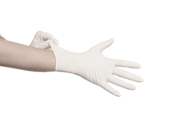 Pulling on surgical glove
