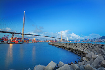 Fototapeta premium Port warehouse with containers and industrial cargoes