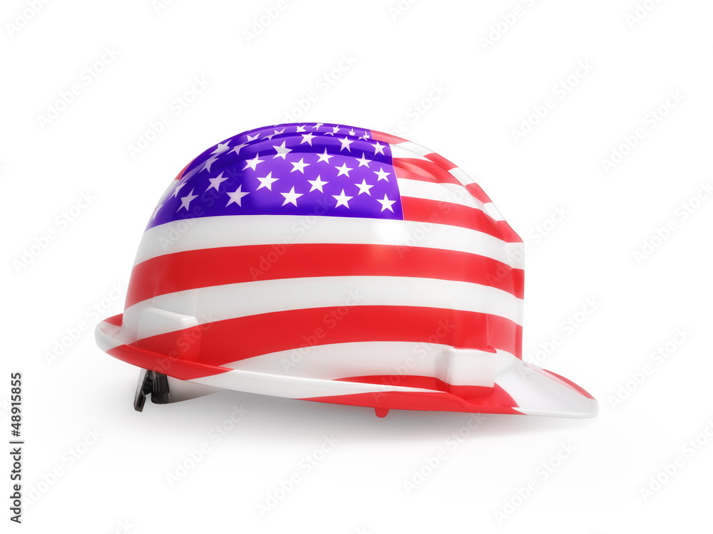 Wall mural United States flag on construction helmet