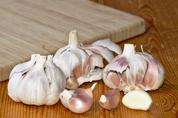 Fresh garlic on a wood