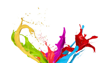  Colored paint splashes isolated on white background - obrazy, fototapety, plakaty