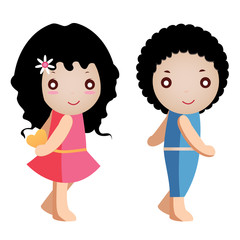 girl and boy on white background