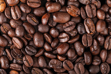 Background texture with fresh roasted coffee beans