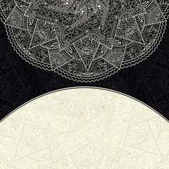 Black White Invitation Card with Lace Half Mandala