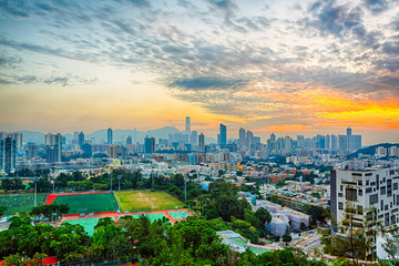 Obraz premium Hong Kong modern city at sunset