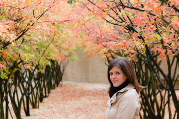 Pretty young girl in an autumn scene with trees