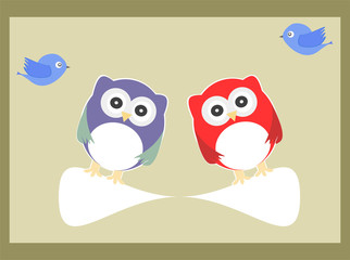 Owls and birds in baby boy invitation card