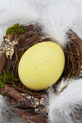 Kaputtes Osterei im Nest