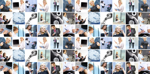 A large collage of business images with people in formal clothes