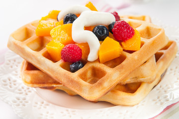 waffles with fruits and cream