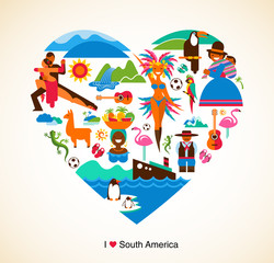 South America love - concept illustration with vector icons