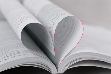 Book with heart shape, closeup