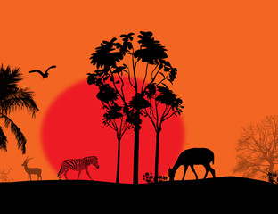 Africa / safari - silhouettes of wild animals
