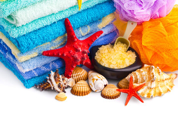 Collection of spa and bodycare cosmetics isolated