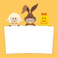 Card Lamb, Bunny & Duck Label Dots Orange