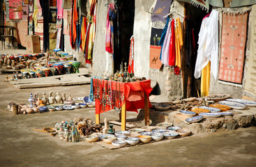 Pottery, jewellery and textiles on baazar in Medenine, Tunisia