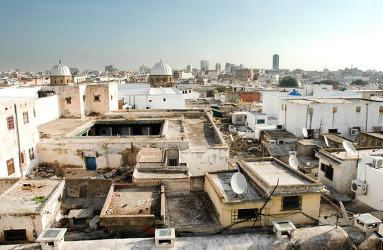 view on the houses rooofs in Tunis, capital of Tunisia