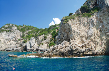 rocky coast of Corfu island on Ionian Sea in Greece