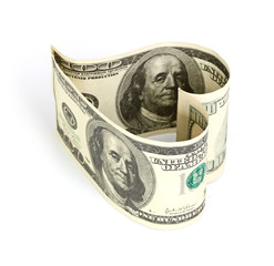 Dollar in form of heart isolated on white background