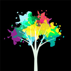 Tree illustration with paint drops