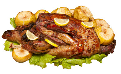 Roast duck with lemon and apples