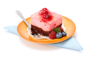 Raspberry yoghurt cake garnished with berries