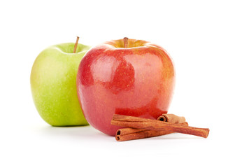 Red and green apples, cinnamon sticks
