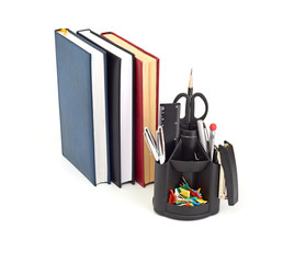 Set of office accessories. It is isolated on a white background