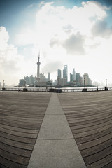 shanghai skyline in fish-eye perspective