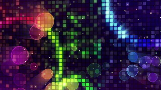 colorful sparkling disco wall and bokeh lights loopable