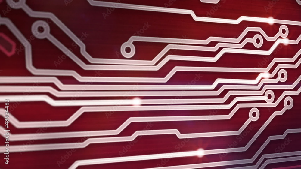 Poster red circuit board providing signals 3d animation