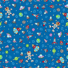 Naklejka premium Outer Space Doodle Seamless Pattern vector