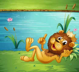Washable wall murals River, lake A lion with a crown