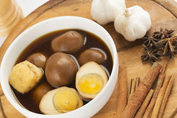 Hard-boiled egg and pork stew with sweet gravy, Kai Palo, thai c