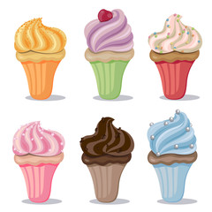 Vector Illustration of Colorful Cupcakes